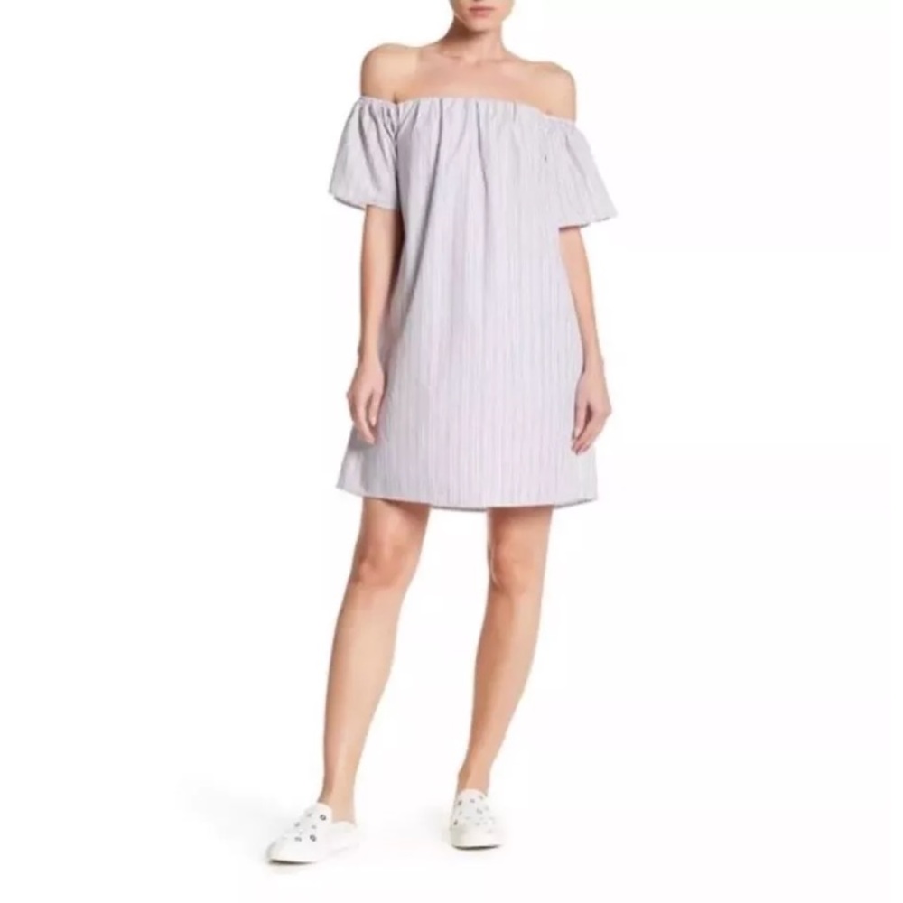 Bobeau off the shoulder stripe poplin mini dress